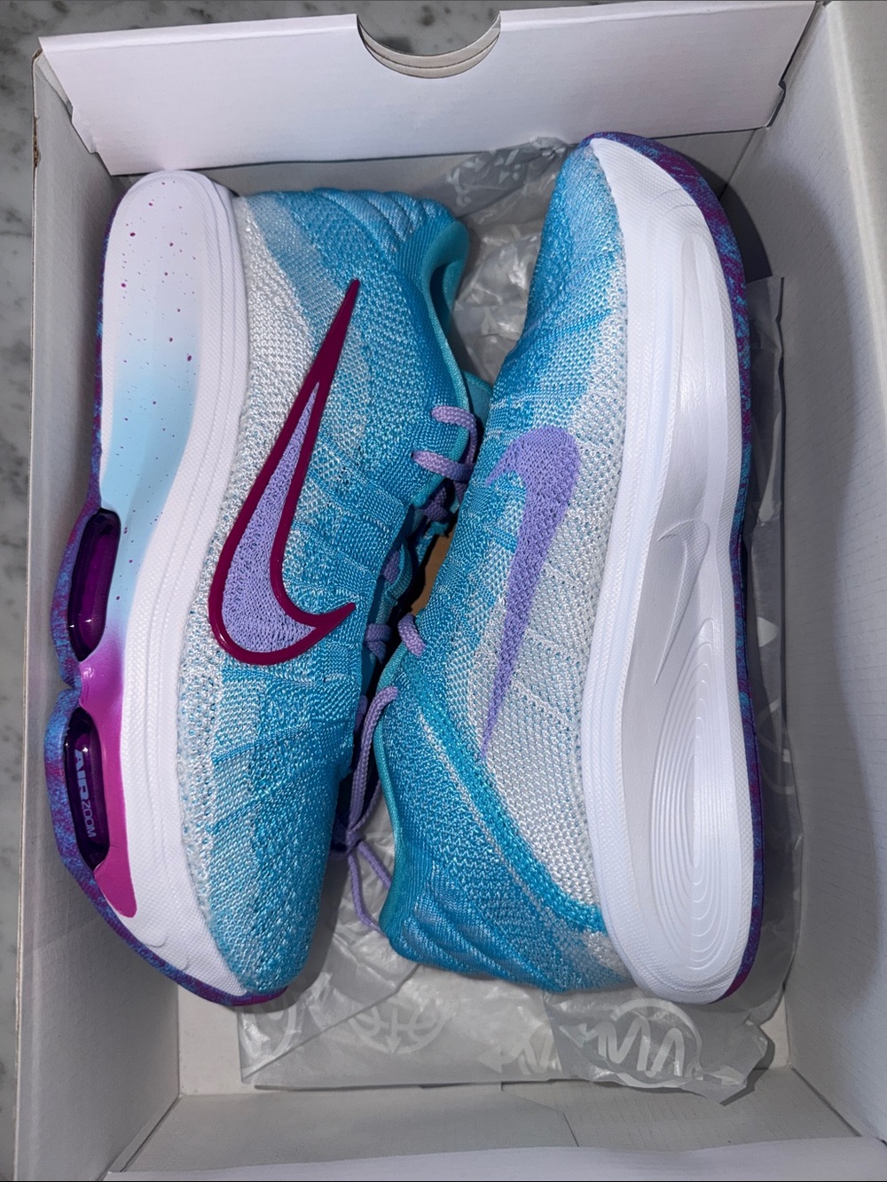 Paige Buekers GT Nike Aqua Knit Running Shoes with Purple and Magenta Swoosh